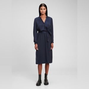 NWT GAP navy blue satin tie belt midi dress